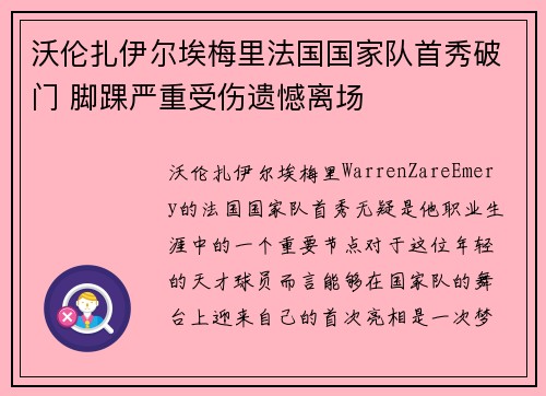 沃伦扎伊尔埃梅里法国国家队首秀破门 脚踝严重受伤遗憾离场